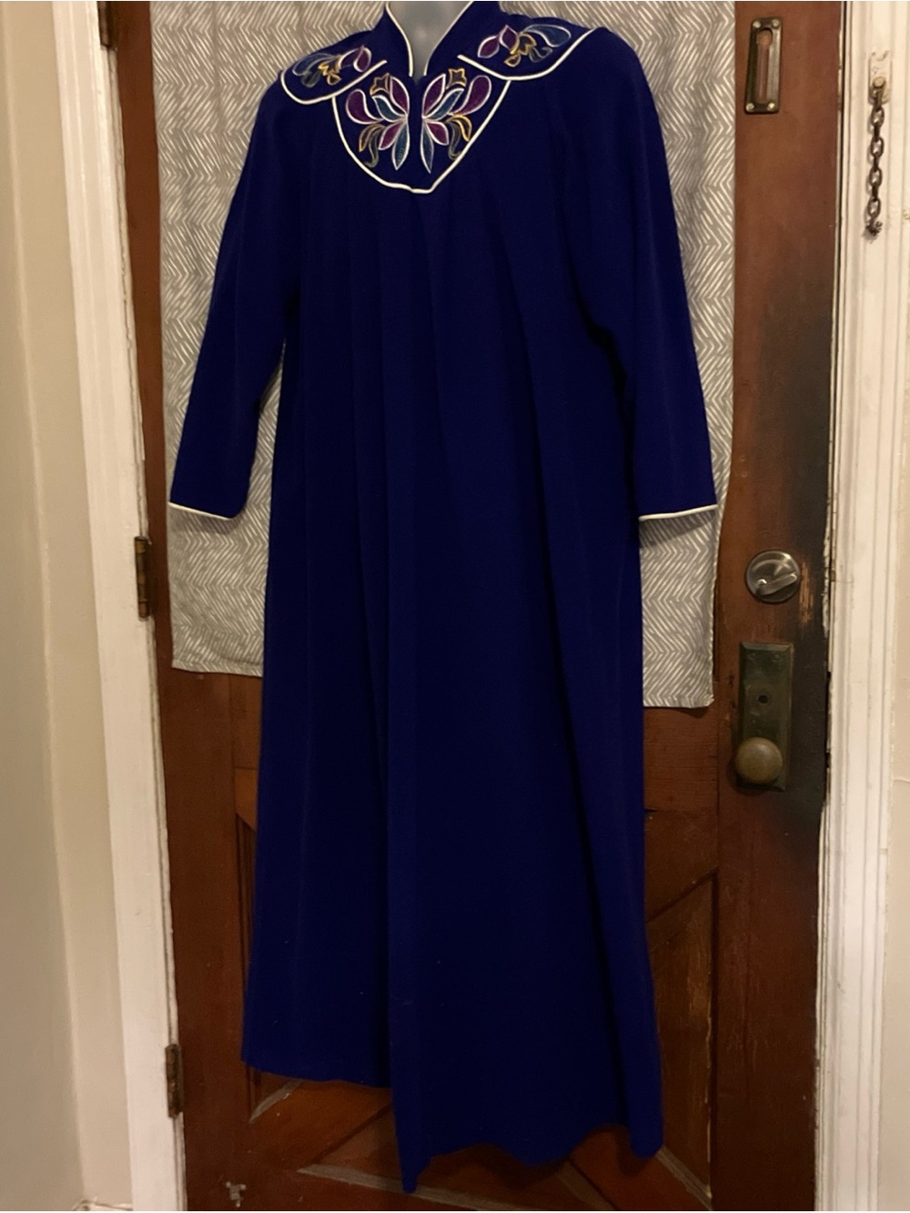 Vanity Fair Royal Blue Embroidered Yoke Gown